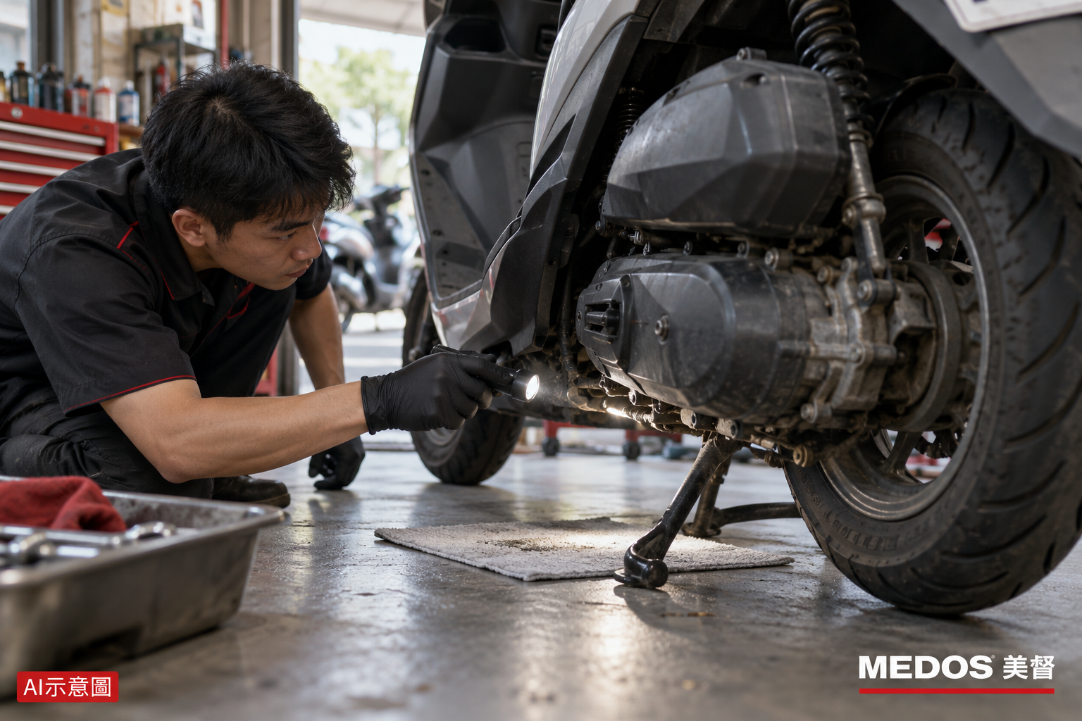 機車油位變化怎麼看?消耗、稀釋疑慮與保養紀錄分開查|外部痕跡只是線索(AI示意圖)